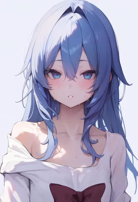 A close up of a person with blue hair and a white shirt - SeaArt AI