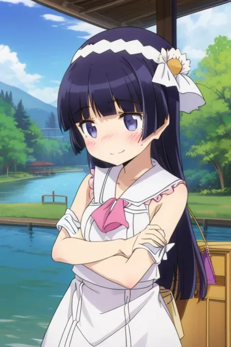 masterpiece, best quality, highres,1girl,<lora:Oreimo_gokou ruri:0.7>,gokou ruri,straw hat,blush,white summer derss, shy pose,dynamic angle,sunshine,cloud,river,smile,<lora:GoodHands-vanilla:0.8> <lora:anmnr01:0.3> <lora:add_detail:0.5>