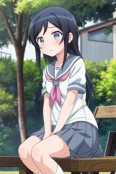 masterpiece, best quality, absurdres, high detail,<lora:GoodHands-vanilla:0.8> <lora:anmnr01:0.3> <lora:add_detail:0.5>, 1girl,outdoor <lora:Oreimo_aragaki ayase:0.7>,Oreimo_aragaki ayase,summer sailor uniform,child park,blush,stylish angle