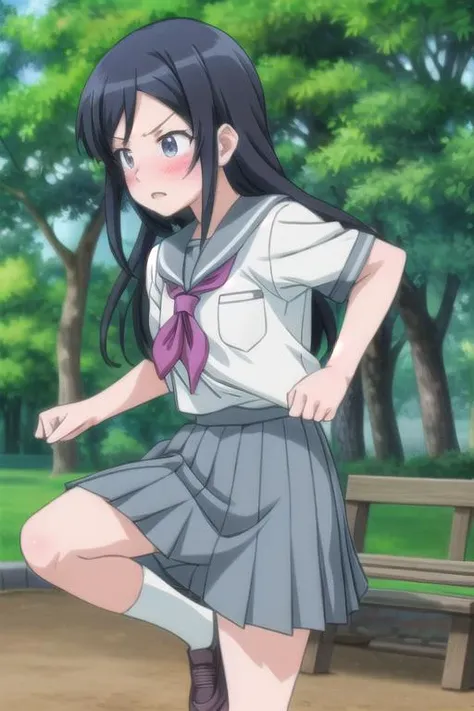 ultra-detailed,masterpiece,best quality,girl,karatekick.outdoor,park rest area,socks,motion blur,star effect,aragaki ayase,pumps,@ @,blush,shy,close up,school uniform, <lora:add_detail:1> <lora:Oreimo_aragaki ayase:0.7> <lora:HighKick:0.6>