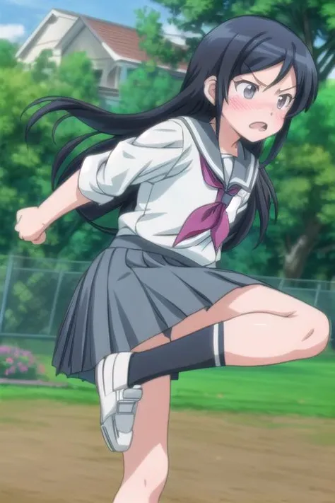 ultra-detailed,masterpiece,best quality,girl,dutch angle,karatekick.outdoor,park,open mouth,socks,(motion blur,speed-lines, Burning-Edge),aragaki ayase,pumps,@ @,blush,shy,facing viewer,close up,school uniform, <lora:add_detail:1> <lora:Oreimo_aragaki ayase:0.7> <lora:HighKick:0.6>