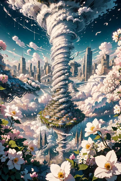 masterpiece, best quality, tornado, flower, floating, dreamy backdrop, cityscape, floating flowers, <lora:concept_flower-000016:0.6>