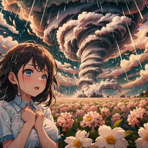 masterpiece, best quality, 1girl, rain, wind, big breasts, tornado, <lora:concept_flower-000016:0.65>