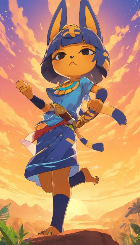 anime artwork Cinematic scene, hero view, Ankha, Animal Crossing <lora:ankha_v0.0.1:1>, action pose, nature, detailed background, masterpiece, best quality, high quality, absurdres . anime style, key visual, vibrant, studio anime, highly detailed