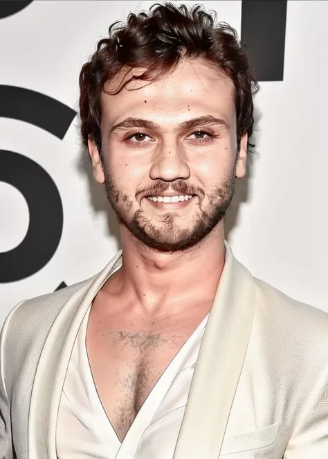 Jamie dornan, shirtless oily face and oily  hairy body, (kids magazine cover:1.4), best quality, masterpiece, very aesthetic, perfect composition, intricate details, ultra-detailed, hard face, handsome, hot hairy pubic, happy face