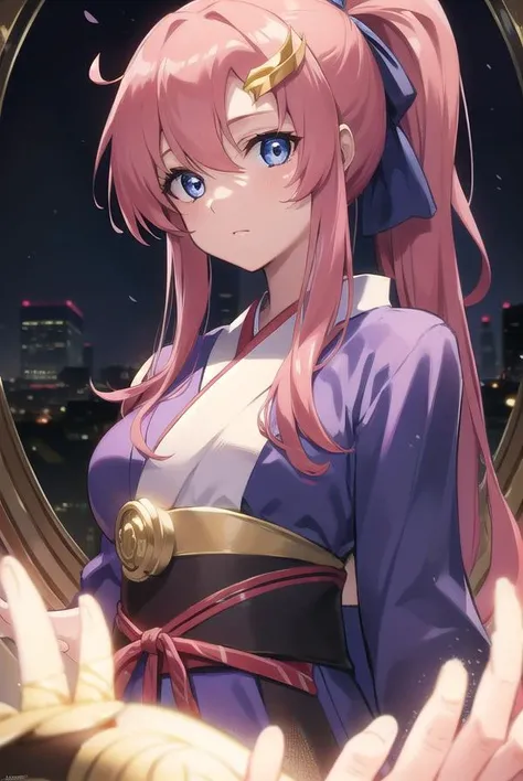 lacusclyne, <lora:lacusclyne:1>,lacus clyne, blue eyes, hair ornament, long hair, wave hair ornament, pink hair, ponytail, hair ribbon, hair clip,
BREAK japanese clothes, kimono,
BREAK outdoors, city,
BREAK looking at viewer, BREAK <lora:GoodHands-vanilla:1>, (masterpiece:1.2), best quality, high resolution, unity 8k wallpaper, (illustration:0.8), (beautiful detailed eyes:1.6), extremely detailed face, perfect lighting, extremely detailed CG, (perfect hands, perfect anatomy),