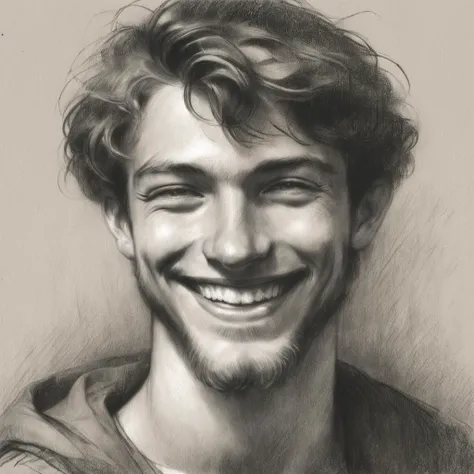 a young man smiling <lora:Renaissance_style:1>
