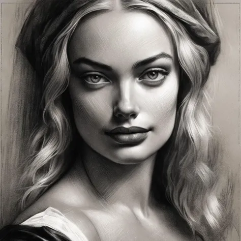black and white renaissance Portrait of Margot Robbie <lora:Renaissance_style:1>