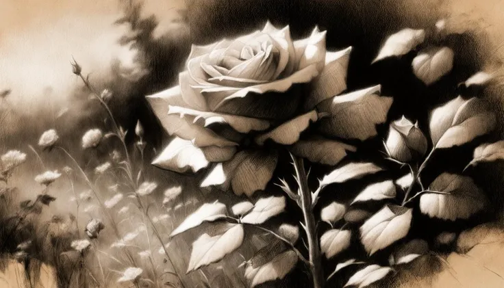 A rose in a blooming meadow <lora:Renaissance_style:1>