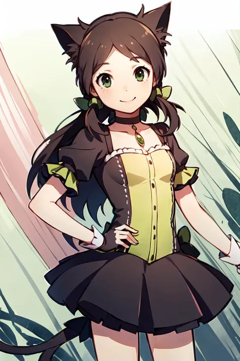 smile, <lora:RtPL-Rose:0.9> rose_(riviera), cat_ears, green_eyes, cat_tail, black_hair, <lora:kaname_madoka_outfit-base-anylora-v1-1-1-000015_1_BiiiiMoOOo_WOF:1> green kanamemadokaoutfit, ultra detailed, masterpiece, best quality,
