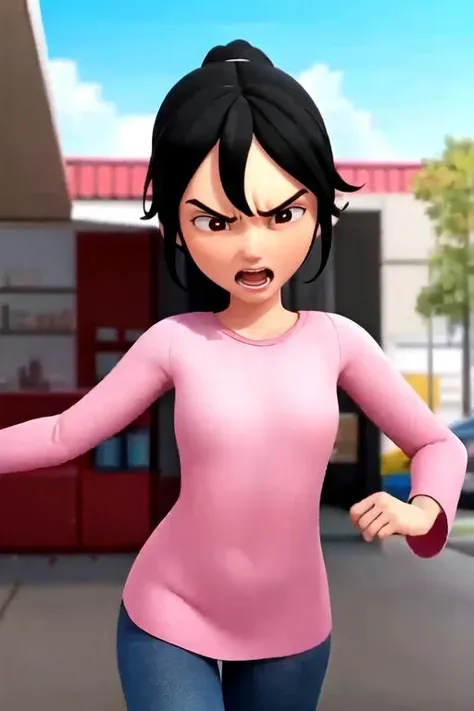 (masterpiece, best quality), (good anatomy, good proportion, detailed face),
<lora:KakRose(UpinDanIpin):0.8> 1girl, solo, long hair, ponytail, black hair, black eyes, pink shirt, long sleeves, blue pants, pink hair tie, tied hair, angry, very angry, open mouth, anger vein,