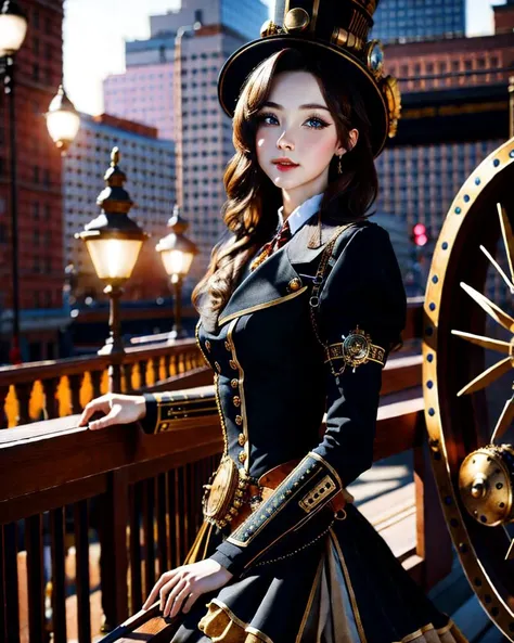 Masterpiece, best quality, uhd, 8k resolution, best light, realistic, detailed background, detailed face, detailed hands, full body, 1girl, elegant girl from steampunk world, <lyco:NeNe (Chinese-Thai Idol):1.0>, portrait