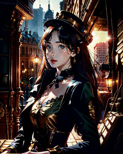 Masterpiece, best quality, uhd, 8k resolution, best light, realistic, detailed background, detailed face, detailed hands, full body, 1girl, elegant girl from steampunk world, <lyco:NeNe (Chinese-Thai Idol):1.0>, portrait