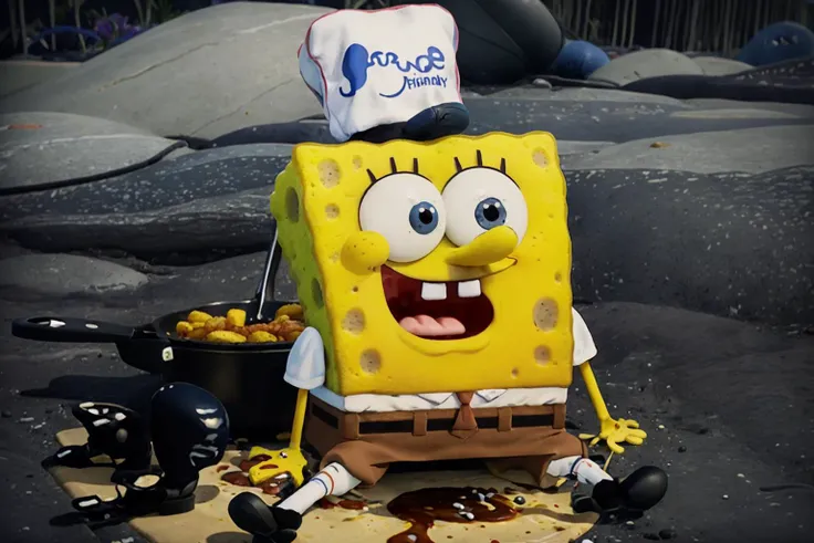 spongebob wearing black shoes,lying on a big greasy and dirty frying pan,<lora:sb_again:1>, and big greasy and dirty frying pan,<lora:sb2:1>, and big greasy and dirty frying pan,<lora:sb3:1>, and big greasy and dirty frying pan,<lora:sb4 :1, and big greasy and dirty frying pan,<lora