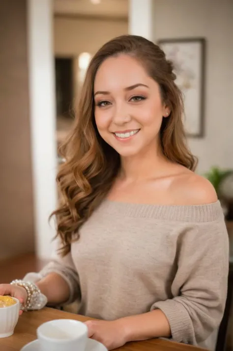 remylacroix, sweater, off shoulder, happy, vintage, in a breakfast nook, bokeh  <lora:add-detail-xl:0.8>  <lora:remy lacroix sdxl v2-000003:1>,