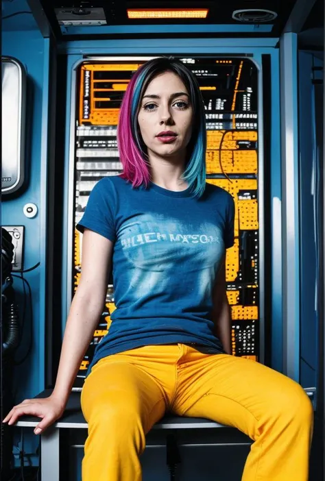 worn-down computer control panels surrounding an adult woman in dirty clothes sitting in a starship, creating a hyperpunk scene with desaturated dark red and blue details, colorful (polaroid:0.7) with vibrant colors, (vacations, high resolution:1.3), (small, selective focus, european film:1.2), (sexual advance:1.1), closeup
<lora:Better_Details:0.6>
<lora:epiC35mm:0.6> epiC35mm
<lora:LCM_1-5:0.7>
<lora:ContrastControl:1.3>
<lora:Colortone_Slider:2.4> bright color