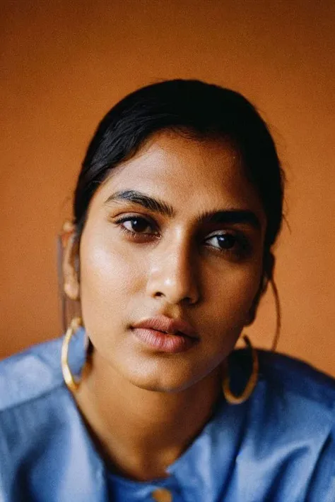 (Analog), ((designer dress)),best quality, masterpiece, sri lankan|indian, kind eyes, (age 18), natural breasts, very large nose, detailed face, sharp jawline, (plump lips:1.3), 1girl, brunette,(by Terry Richardson:1.2), skin details,