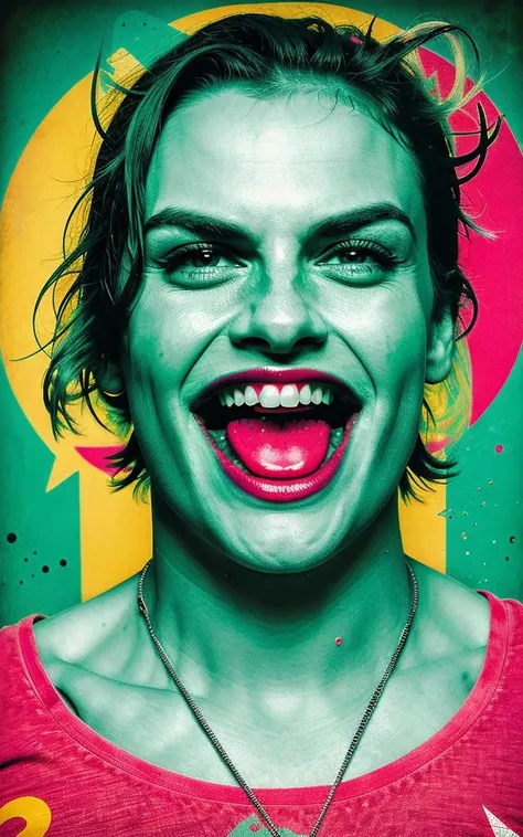 a splash of green acid, laughing out loud, art by Butcher Billy, grunge