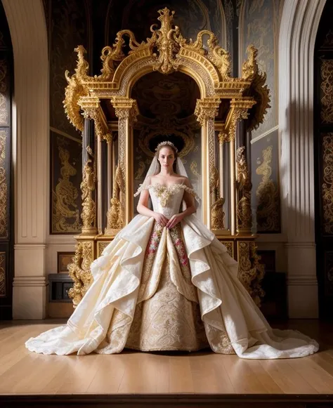 masterpiece, best quality, ultra-detailed, shadows, contrast, analog style, (film grain:1.3), (warm hue, warm tone:1.2), cinematic light, side-lighting, ultra high res, best shadow, RAW, ((beautiful women in baroque dress)), Rococo, exuberant decoration, with an abundance of curves, counter-curves, undulations and elements modelled on nature, asymmetrical shells, acanthus and other leaves, birds, bouquets of flowers, fruit, musical instruments, angels, pagodas, dragons, monkeys, bizarre flowers