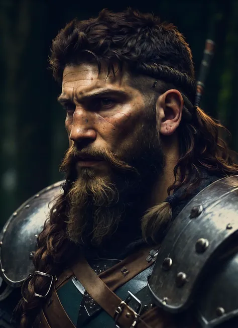 A stunning intricate full color portrait of (35 years old sks person:1) as (viking warrior), (barbarian), epic character composition, by ilya kuvshinov, alessio albi, nina masic, sharp focus, natural lighting, subsurface scattering, f2, 35mm, film grain, <lora:locon_jon_v1_from_v1_64_32:1.3>
