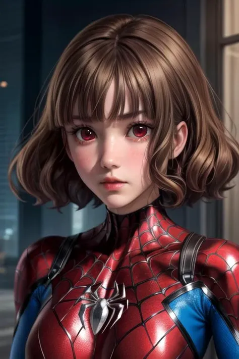 Hyper realistic cyborg Spider with crazy details, render in stunning 8K resolution., 1 woman，5 years，，small ，One，（（（the masterpiece），（Очень подробные обои CG Unity 8K），Best quality，cinematic lighting，detailed background，beautiful detailed eyes，bright students，Blue eyes，（very good and beautiful），（Beautiful and detailed description of the eyes），ultra - detailed，the masterpiece，）），A high resolution，ultra - detailed），convex，camel toe，elementary school student, red and white suit