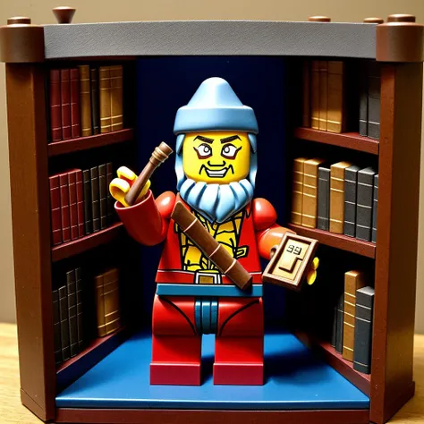 <lora:LFM:1> legoman SD a wizard in a castle library