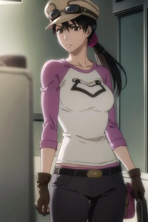 ikumiunagiya, <lyco:ikumiunagiya-lyco-nochekaiser:1>,
ikumi unagiya, long hair, (black hair:1.5), (brown eyes:1.5), ponytail, low ponytail,
BREAK gloves, hat, belt, pants, sunglasses, goggles, raglan sleeves, black gloves,
BREAK indoors,
BREAK looking at viewer, (cowboy shot:1.5),
BREAK <lyco:GoodHands-beta2:1>, (masterpiece:1.2), best quality, high resolution, unity 8k wallpaper, (illustration:0.8), (beautiful detailed eyes:1.6), extremely detailed face, perfect lighting, extremely detailed CG, (perfect hands, perfect anatomy),