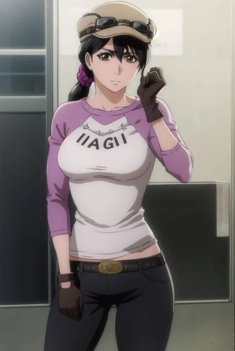 ikumiunagiya, <lyco:ikumiunagiya-lyco-nochekaiser:1>,
ikumi unagiya, long hair, (black hair:1.5), (brown eyes:1.5), ponytail, low ponytail,
BREAK gloves, hat, belt, pants, sunglasses, goggles, raglan sleeves, black gloves,
BREAK indoors,
BREAK looking at viewer, (cowboy shot:1.5),
BREAK <lyco:GoodHands-beta2:1>, (masterpiece:1.2), best quality, high resolution, unity 8k wallpaper, (illustration:0.8), (beautiful detailed eyes:1.6), extremely detailed face, perfect lighting, extremely detailed CG, (perfect hands, perfect anatomy),