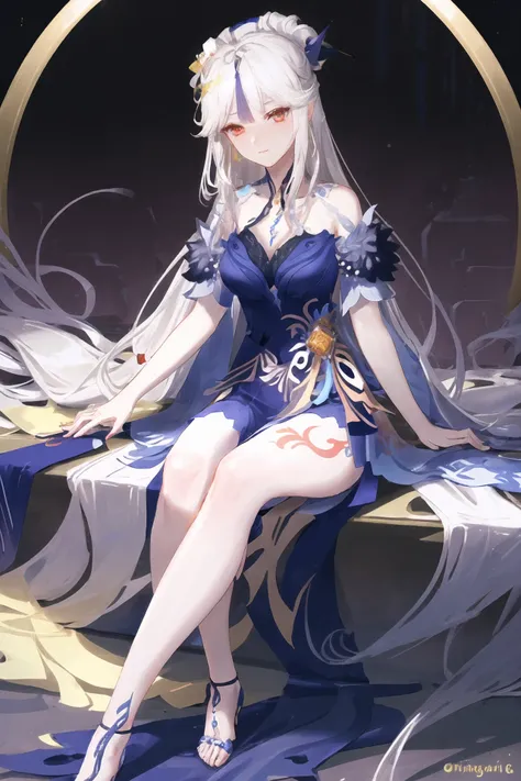 (extremely detailed CG unity 8k wallpaper,masterpiece, best quality, ultra-detailed),(best illumination, best shadow, an extremely delicate and beautiful), floating, high saturation,
dynamic angle, ((1girl)), gorgeous, ningguang \(orchid's evening gown\) \(genshin impact\),
white hair, red eyes, very long hair, hair ornament, bangs