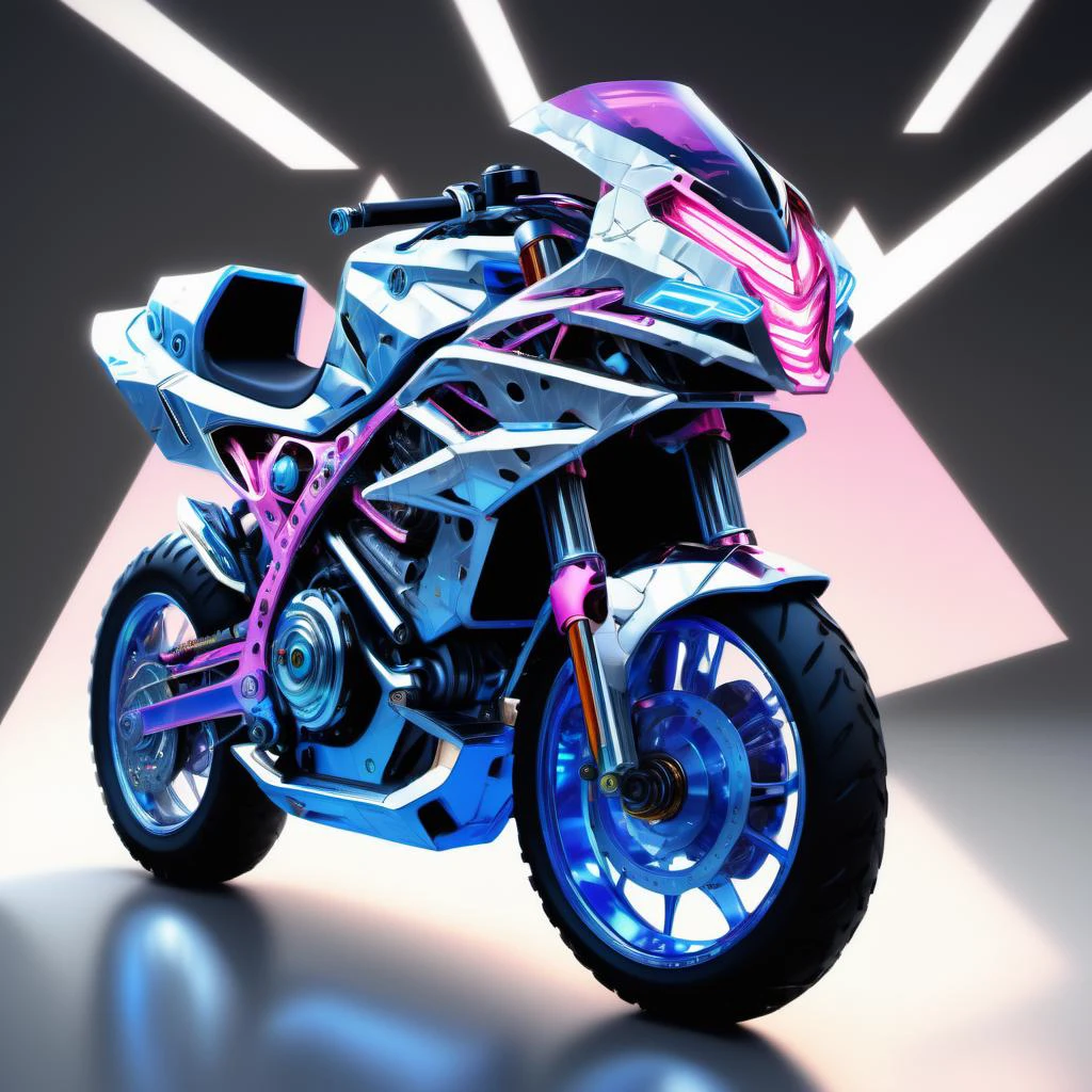 ((best quality)), ((masterpiece)), ((realistic,digital art)), (hyper detailed),DonMR0s30rd3rXL Dirt Bike, Sculpted Body, Heated Mirrors, Vent Visors, Corundum, Polished, Tribal Patterns, Cracked Texture,, octane rendering <lora:DonMR0s30rd3rXL-000012:0.8>