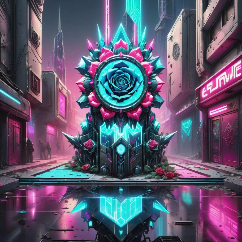 ((best quality)), ((masterpiece)), ((realistic,digital art)), (hyper detailed),DonMR0s30rd3rXL decorated knight of the rose Synthwave Street Art District, Concrete,Prefabricated Materials, In-Ground Well Lights, Pin Spot Lighting, octane rendering <lora:DonMR0s30rd3rXL-000012:0.8>