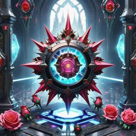 ((best quality)), ((masterpiece)), ((realistic,digital art)), (hyper detailed),DonMR0s30rd3rXL decorated knight of the rose Quantum-based Force Field Nexus, Rubber Flooring,Obsidian stone, Oil Lamps, Pathway Lighting, octane rendering <lora:DonMR0s30rd3rXL-000012:0.8>