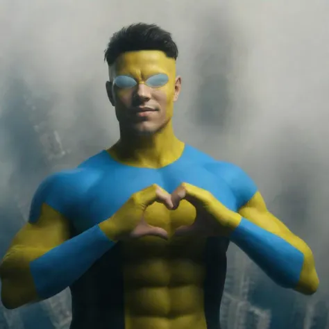 Invincible1024, a man, wears a yellow and blue and black costume, full body, flying over a city, detailed face,  highly detailed, photography, ultra sharp, film, bokeh, professional, 4k     <lora:lcm_lora_sdxl:1>       <lora:Invincible_V2_-_SDXL-000003:0.8>