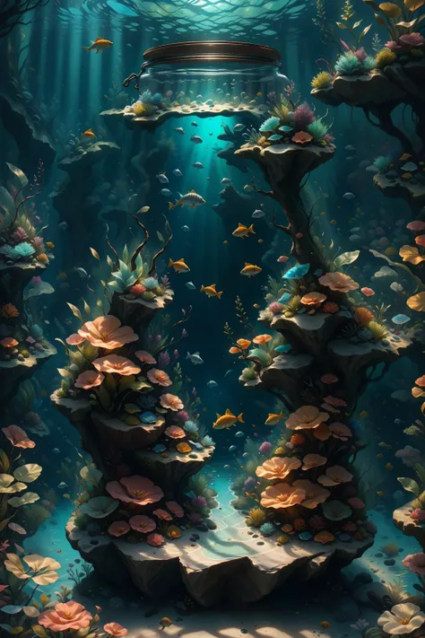 <lora:Beautiful Art:0.77> glass jar with an aquascape, coral, fish, no humans, scenery, inside a glass jar, high contrast, sharp focus, masterpiece, best quality, highly detailed, HDR, highest quality, highres, sharp focus, 8k, 16k, skin pores, dynamic lights, realistic shadows, best shading, award winning masterpiece