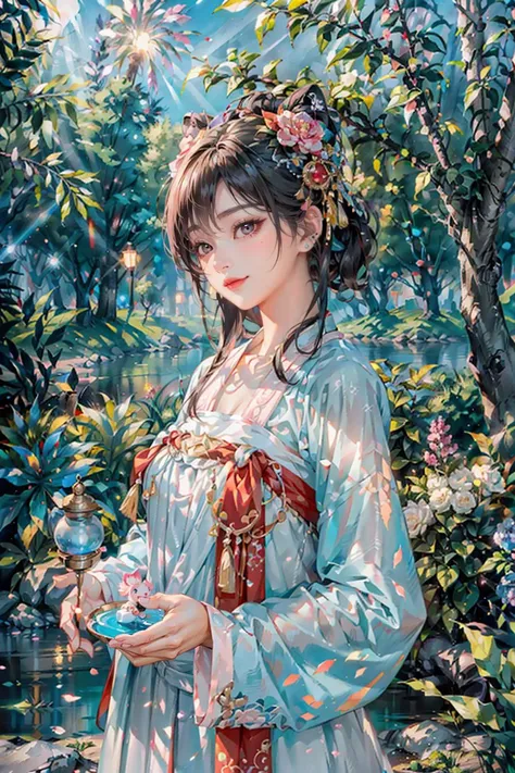 <(best quality, extremery best quality, masterpiece:1.4), (realistic, intricate details:1.4), (photorealistic:1.4), (extremely intricate:1.4), highres, ultra highres, ultra-detailed, absurdres, incredibly absurdres, extremely detailed, high quality, high resolution, hyperrealistic, ultra-realistic, hyper-detailed, top quality, best, fine detail, massive detail, Highly detailed, extreme detailed, highest detailed, high-res, absolutely resolution, reflection, (refraction:1.4), (hyperrealism:1.4)>, BREAK, 1girl, solo, looking at viewer, (young cute beautiful 18-year-old girl:1.4), 3d face, (hand of Guido Daniele:1.4), beautiful girl, Beautiful face, pretty, girlface, kpop idol, supermodel, stunning innocent symmetry face, perfect body, medium breast, slim waist, slim legs, (high detailed skin:1.5), glowing eyes, goddess, natural skin texture, shiny skin, White skin, Beautiful detailed face, detailed face, real skin texture, cute delicate face, finely detailed face, golden ratio, golden ratio face, expressive eyes, perfect face, perfect skin, flawless face, clear face, shiny hair, pale skin, Proper body proportion, perfect anatomy, realistic skin texture, luscious lips, glossy lips, natural makeup, beautiful bright pupils, slender figure, intricate eyes, detailed pupils, detailed face and eyes, longeyelashes, blush, good hand, perfect hands, pretty face, beautiful female bodies, finely detailed skin, oily shiny skin, clean facial features, an extremely delicate and beautiful, cute & girly, beautiful detailed eyes, stars in the eyes, detailed simmetric eyes, perfect smooth skin texture, BREAK, (((((standing, (hanfu, tang style, tang style outfits, pink upper shan, pink chest pleated skirt, red with pink waistband, red pibo:1.4), (smile, Pink hair, Pink eye, long hair, Pink eyelashes, Pink lips, Pink lip colour, Eyes glowing Pink, flat bangs, pink fluffy bunny:1.5), (night, Night time, moon light, sky, landscape, aurora borealis, stars, outdoors, Chinese, Pink fireworks, Sakura tree background:1.4), (lake background, mountains, full moon background, night lake shore, river, forest, chinese style countryard, lanterns, pond, cobblestone pathway, building pavilion, chinese buildings, moutains, misty lake, ancient chinese background, puddle, after the rain, petals falling, wet grass and trees, flower sea, in a meadow, waterfall, breeze, flying splashes, flying petals, leaves, bloom, bloom effect, surrounded by heavy floating petal flow, petal, Pink butterfly, flower, detailed beautiful grassland with petal, flowers, plants, Pink rose, many Pink roses, leaves falling from the tree, dust is drifting, ethereal, scenery, nature, mysterious background:1.4), (iridescent colors, Iridescence, blush, mysterious, fantasy background, fantasy, open mouth:1.2), (fog, wind:1.2), (Luminescent Particles:1.3), (fullbody:1.2), (eye focus, face focus, character focus, close-up face:1.2), (dutch angle, cowboy shot:1.3), colorful refraction)))), BREAK, <watercolor, available light, detailed light, volumetric fog, beautiful lighting, Rembrandt lighting, Cinematic, pixel art, game art, key visual, surreal, PBR Texturing, Anisotropic Filtering, Maximum Clarity And Sharpness, Albedo And Specular Maps, Multi-Layered Textures, Surface Shading, Sub-Pixel Convolution, Sub-Pixel Convolution, Accurate Simulation Of Light-Material Interaction, blurry foreground, broad light, volumetric light effect, matte painting, perfectly defined features, volumetric lighting, Tone Mapping, Lumen Reflections, Global illumination, Ray Tracing, Screen Space Global Illumination, Accent Lighting, 32k, Natural Lighting, volumetric, cinematic masterpiece, Rule of thirds, high dynamic range, Multi-exposure HDR capture, cinematic render, game cg cinematic, atmospheric perspective, scene, epic dynamic frame, motion blur, ((cinematic look, Film look)), rim light, 4k textures, adobe lightroom, photolab, insane details, hyperdetailed, exposure blend, professional color grading, professional color correction, aerial perspective, particles and dust in beams of light, cinematic scene, dynamic lighting, sharp details, lomography, soft focus, light leaks, bold hues, atmospheric depth, (explosive light and shadow:1.2), aesthetics, intricate designs, ultra realistic digital art, (zentangle, mandala, tangle, entangle), (fractal art), elegant, vivid colours, floating particles, particles, dramatic, epic, (ink drawing, oil painting detailed), (dramatic lighting:1.2), RAW, huge filesize, extremery detailed CG, Photo, 8k uhd, cinematic atmosphere, trending on artstation, award-winning glamour photograph, highly detailed photo, official art, beautiful and aesthetic, unity 8k wallpaper, beautiful, highly detailed CG illustration, best illustration, intricate, Amazing, emotional, analog, painting, digital painting, concept art, Oil Painting, illustration, Classical art, Renaissance, Romanticism, Neoclassicism, Color Palette, depth and contrast, Vibrant colors, saturated, rich saturation, color harmony, vivid palette, concept-art, design style, detail character, concept render, colorful, analog photography, dreamy atmosphere, specular highlights, atmospheric lighting, (dynamic angle, dynamic pose :1.3), (shiny, clothes reflecting light, lens flare, bloom effect, light particle, lens glare:1.3), realistic lighting, cinematic light, (cinematic lighting), light in the face, soft lighting, saturated colors, detailed background, sharp focus, 8k high definition, perspective, Master Composition, roughness, post-processing, soft shadows, realistic shadows, ambient occlusion, ray-tracing, subsurface scattering, photon mapping, physically-based rendering, octane rendering, unreal engine 5, ue5 rendering, Adobe After FX, dslr, RTX, Best character details, radiosity, sharp, antialiased, RAW photo, HDR, 8k, 4k, (((Photographed by Roger Deakins, using a RED Monstro 8K VV camera and a series of high-end lenses))), ((Hasselblad photography)), (film grain:1.4), Kodak portra 400, ((Fujifilm X-T5)), professional photograph, depth of field, caustics, Broad lighting, diffuse lighting, rim lighting, two tone lighting, textile details, visible pores, high resolution scan, professionally color graded, photographic reality, automatic white balance, best lighting, detailed shadow, high contrast, strong light and shadow>, (PureErosFace_V1:0.5), (ulzzang-6500:1), <lora:epiNoiseoffset_v3:0.05>, <lora:add_detail:0.1>, <lora:hanfuTang_v35:0.8>, <lora:zhongfenghuaxiyou-000018:0.05>, zhongfenghua