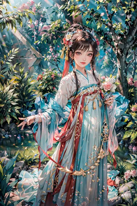 <(best quality, extremery best quality, masterpiece:1.4), (realistic, intricate details:1.4), (photorealistic:1.4), (extremely intricate:1.4), highres, ultra highres, ultra-detailed, absurdres, incredibly absurdres, extremely detailed, high quality, high resolution, hyperrealistic, ultra-realistic, hyper-detailed, top quality, best, fine detail, massive detail, Highly detailed, extreme detailed, highest detailed, high-res, absolutely resolution, reflection, (refraction:1.4), (hyperrealism:1.4)>, BREAK, 1girl, solo, looking at viewer, (young cute beautiful 18-year-old girl:1.4), 3d face, (hand of Guido Daniele:1.4), beautiful girl, Beautiful face, pretty, girlface, kpop idol, supermodel, stunning innocent symmetry face, perfect body, medium breast, slim waist, slim legs, (high detailed skin:1.5), glowing eyes, goddess, natural skin texture, shiny skin, White skin, Beautiful detailed face, detailed face, real skin texture, cute delicate face, finely detailed face, golden ratio, golden ratio face, expressive eyes, perfect face, perfect skin, flawless face, clear face, shiny hair, pale skin, Proper body proportion, perfect anatomy, realistic skin texture, luscious lips, glossy lips, natural makeup, beautiful bright pupils, slender figure, intricate eyes, detailed pupils, detailed face and eyes, longeyelashes, blush, good hand, perfect hands, pretty face, beautiful female bodies, finely detailed skin, oily shiny skin, clean facial features, an extremely delicate and beautiful, cute & girly, beautiful detailed eyes, stars in the eyes, detailed simmetric eyes, perfect smooth skin texture, BREAK, (((((standing, (hanfu, tang style, tang style outfits, pink upper shan, pink chest pleated skirt, red with pink waistband, red pibo:1.4), (smile, Pink hair, Pink eye, long hair, Pink eyelashes, Pink lips, Pink lip colour, Eyes glowing Pink, flat bangs, pink fluffy bunny:1.5), (night, Night time, moon light, sky, landscape, aurora borealis, stars, outdoors, Chinese, Pink fireworks, Sakura tree background:1.4), (lake background, mountains, full moon background, night lake shore, river, forest, chinese style countryard, lanterns, pond, cobblestone pathway, building pavilion, chinese buildings, moutains, misty lake, ancient chinese background, puddle, after the rain, petals falling, wet grass and trees, flower sea, in a meadow, waterfall, breeze, flying splashes, flying petals, leaves, bloom, bloom effect, surrounded by heavy floating petal flow, petal, Pink butterfly, flower, detailed beautiful grassland with petal, flowers, plants, Pink rose, many Pink roses, leaves falling from the tree, dust is drifting, ethereal, scenery, nature, mysterious background:1.4), (iridescent colors, Iridescence, blush, mysterious, fantasy background, fantasy, open mouth:1.2), (fog, wind:1.2), (Luminescent Particles:1.3), (fullbody:1.2), (eye focus, face focus, character focus, close-up face:1.2), (dutch angle, cowboy shot:1.3), colorful refraction)))), BREAK, <watercolor, available light, detailed light, volumetric fog, beautiful lighting, Rembrandt lighting, Cinematic, pixel art, game art, key visual, surreal, PBR Texturing, Anisotropic Filtering, Maximum Clarity And Sharpness, Albedo And Specular Maps, Multi-Layered Textures, Surface Shading, Sub-Pixel Convolution, Sub-Pixel Convolution, Accurate Simulation Of Light-Material Interaction, blurry foreground, broad light, volumetric light effect, matte painting, perfectly defined features, volumetric lighting, Tone Mapping, Lumen Reflections, Global illumination, Ray Tracing, Screen Space Global Illumination, Accent Lighting, 32k, Natural Lighting, volumetric, cinematic masterpiece, Rule of thirds, high dynamic range, Multi-exposure HDR capture, cinematic render, game cg cinematic, atmospheric perspective, scene, epic dynamic frame, motion blur, ((cinematic look, Film look)), rim light, 4k textures, adobe lightroom, photolab, insane details, hyperdetailed, exposure blend, professional color grading, professional color correction, aerial perspective, particles and dust in beams of light, cinematic scene, dynamic lighting, sharp details, lomography, soft focus, light leaks, bold hues, atmospheric depth, (explosive light and shadow:1.2), aesthetics, intricate designs, ultra realistic digital art, (zentangle, mandala, tangle, entangle), (fractal art), elegant, vivid colours, floating particles, particles, dramatic, epic, (ink drawing, oil painting detailed), (dramatic lighting:1.2), RAW, huge filesize, extremery detailed CG, Photo, 8k uhd, cinematic atmosphere, trending on artstation, award-winning glamour photograph, highly detailed photo, official art, beautiful and aesthetic, unity 8k wallpaper, beautiful, highly detailed CG illustration, best illustration, intricate, Amazing, emotional, analog, painting, digital painting, concept art, Oil Painting, illustration, Classical art, Renaissance, Romanticism, Neoclassicism, Color Palette, depth and contrast, Vibrant colors, saturated, rich saturation, color harmony, vivid palette, concept-art, design style, detail character, concept render, colorful, analog photography, dreamy atmosphere, specular highlights, atmospheric lighting, (dynamic angle, dynamic pose :1.3), (shiny, clothes reflecting light, lens flare, bloom effect, light particle, lens glare:1.3), realistic lighting, cinematic light, (cinematic lighting), light in the face, soft lighting, saturated colors, detailed background, sharp focus, 8k high definition, perspective, Master Composition, roughness, post-processing, soft shadows, realistic shadows, ambient occlusion, ray-tracing, subsurface scattering, photon mapping, physically-based rendering, octane rendering, unreal engine 5, ue5 rendering, Adobe After FX, dslr, RTX, Best character details, radiosity, sharp, antialiased, RAW photo, HDR, 8k, 4k, (((Photographed by Roger Deakins, using a RED Monstro 8K VV camera and a series of high-end lenses))), ((Hasselblad photography)), (film grain:1.4), Kodak portra 400, ((Fujifilm X-T5)), professional photograph, depth of field, caustics, Broad lighting, diffuse lighting, rim lighting, two tone lighting, textile details, visible pores, high resolution scan, professionally color graded, photographic reality, automatic white balance, best lighting, detailed shadow, high contrast, strong light and shadow>, (PureErosFace_V1:0.5), (ulzzang-6500:1), <lora:epiNoiseoffset_v3:0.05>, <lora:add_detail:0.1>, <lora:hanfuTang_v35:0.8>, <lora:zhongfenghuaxiyou-000018:0.05>, zhongfenghua