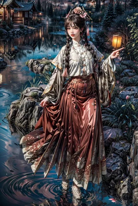 <(best quality, extremery best quality, masterpiece:1.4), (realistic, intricate details:1.4), (photorealistic:1.4), (extremely intricate:1.4), highres, ultra highres, ultra detailed, ultra-detailed, absurdres, incredibly absurdres, extremely detailed, high quality, high resolution, hyperrealistic, ultra-realistic, hyper-detailed, top quality, best, fine detail, massive detail, Highly detailed, extreme detailed, highest detailed, high-res, absolutely resolution, reflection, (refraction:1.4), (hyperrealism:1.4)>, BREAK, (1girl:1.3), solo, looking at viewer, (young cute beautiful 18-year-old girl:1.4), 3d face, (hand of Guido Daniele:1.4), beautiful girl, Beautiful face, pretty, girlface, kpop idol, supermodel, stunning innocent symmetry face, perfect body, medium breast, slim waist, slim legs, (high detailed skin:1.5), glowing eyes, goddess, natural skin texture, shiny skin, White skin, Beautiful detailed face, detailed face, real skin texture, cute delicate face, finely detailed face, golden ratio, golden ratio face, expressive eyes, perfect face, perfect skin, flawless face, clear face, shiny hair, pale skin, Proper body proportion, perfect anatomy, realistic skin texture, luscious lips, glossy lips, natural makeup, beautiful bright pupils, slender figure, intricate eyes, detailed pupils, detailed face and eyes, longeyelashes, blush, good hand, perfect hands, pretty face, beautiful female bodies, finely detailed skin, oily shiny skin, clean facial features, an extremely delicate and beautiful, cute & girly, beautiful detailed eyes, stars in the eyes, detailed simmetric eyes, perfect smooth skin texture, BREAK, (((((standing, (white/blue/red/black/green/pink/yellow chinese shirt),(white/blue/red/black/green/pink/yellow chinese long skirt), (dancing, smile, Pink hair, Pink eye, long hair, Pink eyelashes, Pink lips, Pink lip colour, Eyes glowing Pink, flat bangs, happy expression, warm smile), (lotus, hair ornament, water, dancing with butterfly, chinese traditional architecture, in the garden, floral background, brilliant colors, long_hair, nail_polish, jewelry, ancient art, chinese style), (night, Night time, moon light, Golden Hour, sky, landscape, aurora borealis, stars, outdoors, Chinese, Pink fireworks, Sakura tree background:1.4), (lake background, mountains, full moon background, night lake shore, river, forest, chinese style countryard, lanterns, pond, cobblestone pathway, building pavilion, chinese buildings, moutains, misty lake, ancient chinese background, puddle, after the rain, petals falling, wet grass and trees, flower sea, in a meadow, waterfall, breeze, flying splashes, flying petals, leaves, bloom, bloom effect, surrounded by heavy floating petal flow, petal, Pink butterfly, flower, detailed beautiful grassland with petal, flowers, plants, Pink rose, many Pink roses, leaves falling from the tree, dust is drifting, ethereal, scenery, nature, mysterious background:1.4), (iridescent colors, Iridescence, blush, mysterious, fantasy background, fantasy, open mouth:1.2), (fog, wind:1.2), (Luminescent Particles:1.3), (fullbody:1.2), (eye focus, face focus, character focus, close-up face:1.2), (dutch angle, cowboy shot:1.3), colorful refraction)))), BREAK, <cinematic portrait, analog film photography, film emulation, bokeh, blurry noise background, watercolor, available light, detailed light, volumetric fog, beautiful lighting, Rembrandt lighting, Cinematic, pixel art, game art, key visual, surreal, PBR Texturing, Anisotropic Filtering, Maximum Clarity And Sharpness, Albedo And Specular Maps, Multi-Layered Textures, Surface Shading, Sub-Pixel Convolution, Sub-Pixel Convolution, Accurate Simulation Of Light-Material Interaction, blurry foreground, broad light, volumetric light effect, matte painting, perfectly defined features, volumetric lighting, Tone Mapping, Lumen Reflections, Global illumination, Ray Tracing, Screen Space Global Illumination, Accent Lighting, 32k, Natural Lighting, volumetric, cinematic masterpiece, Rule of thirds, high dynamic range, Multi-exposure HDR capture, cinematic render, game cg cinematic, atmospheric perspective, scene, epic dynamic frame, motion blur, ((cinematic look, Film look)), rim light, 4k textures, adobe lightroom, photolab, insane details, hyperdetailed, exposure blend, professional color grading, professional color correction, aerial perspective, particles and dust in beams of light, cinematic scene, dynamic lighting, sharp details, lomography, soft focus, light leaks, bold hues, atmospheric depth, (explosive light and shadow:1.2), aesthetics, intricate designs, ultra realistic digital art, (zentangle, mandala, tangle, entangle), (fractal art), elegant, vivid colours, floating particles, particles, dramatic, epic, (ink drawing, oil painting detailed), (dramatic lighting:1.2), RAW, huge filesize, extremery detailed CG, Photo, 8k uhd, cinematic atmosphere, trending on artstation, award-winning glamour photograph, highly detailed photo, official art, beautiful and aesthetic, unity 8k wallpaper, beautiful, highly detailed CG illustration, best illustration, intricate, Amazing, emotional, analog, painting, digital painting, concept art, Oil Painting, illustration, Classical art, Renaissance, Romanticism, Neoclassicism, Color Palette, depth and contrast, Vibrant colors, saturated, rich saturation, color harmony, vivid palette, concept-art, design style, detail character, concept render, colorful, analog photography, dreamy atmosphere, specular highlights, atmospheric lighting, (dynamic angle, dynamic pose :1.3), (shiny, clothes reflecting light, lens flare, bloom effect, light particle, lens glare:1.3), realistic lighting, cinematic light, (cinematic lighting), light in the face, soft lighting, saturated colors, detailed background, sharp focus, 8k high definition, perspective, Master Composition, roughness, post-processing, soft shadows, realistic shadows, ambient occlusion, ray-tracing, subsurface scattering, photon mapping, physically-based rendering, octane rendering, unreal engine 5, ue5 rendering, Adobe After FX, dslr, RTX, Best character details, radiosity, sharp, antialiased, RAW photo, HDR, 8k, 4k, (((Photographed by Roger Deakins, using a RED Monstro 8K VV camera and a series of high-end lenses))), ((Hasselblad photography)), (film grain:1.4), Kodak portra 400, ((Fujifilm X-T5)), professional photograph, depth of field, caustics, Broad lighting, diffuse lighting, rim lighting, two tone lighting, textile details, visible pores, high resolution scan, professionally color graded, photographic reality, automatic white balance, best lighting, detailed shadow, high contrast, strong light and shadow>, (PureErosFace_V1:0.5), (ulzzang-6500:1), <lora:epiNoiseoffset_v3:1>, <lora:add_detail:2>, <lora:hipoly_3dcg_v7-epoch-000012:0.6>, <lora:hanfu_ming:0.8>, kbxll, <lora:LowRA:0.3>