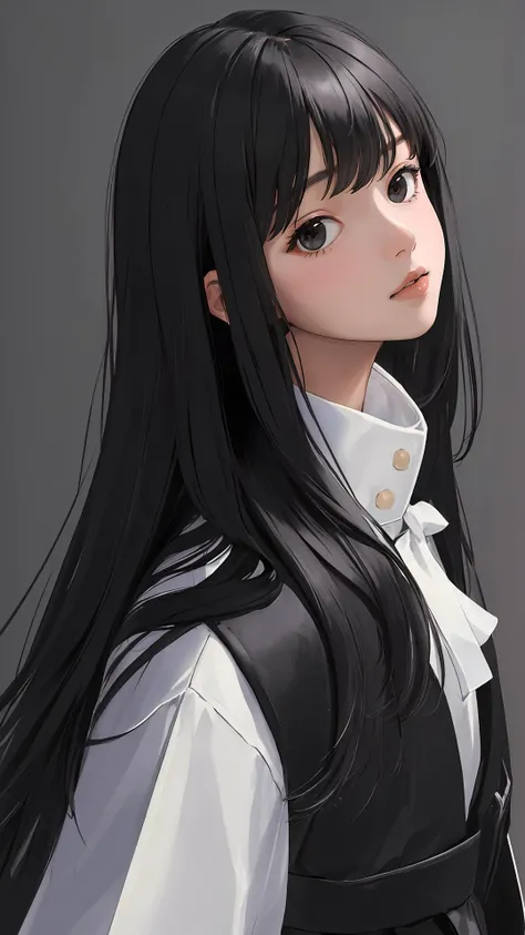 (masterpiece, best quality:1.4), looking at viewer,
(wavy hair:0.8), long hair, black hair, black theme,