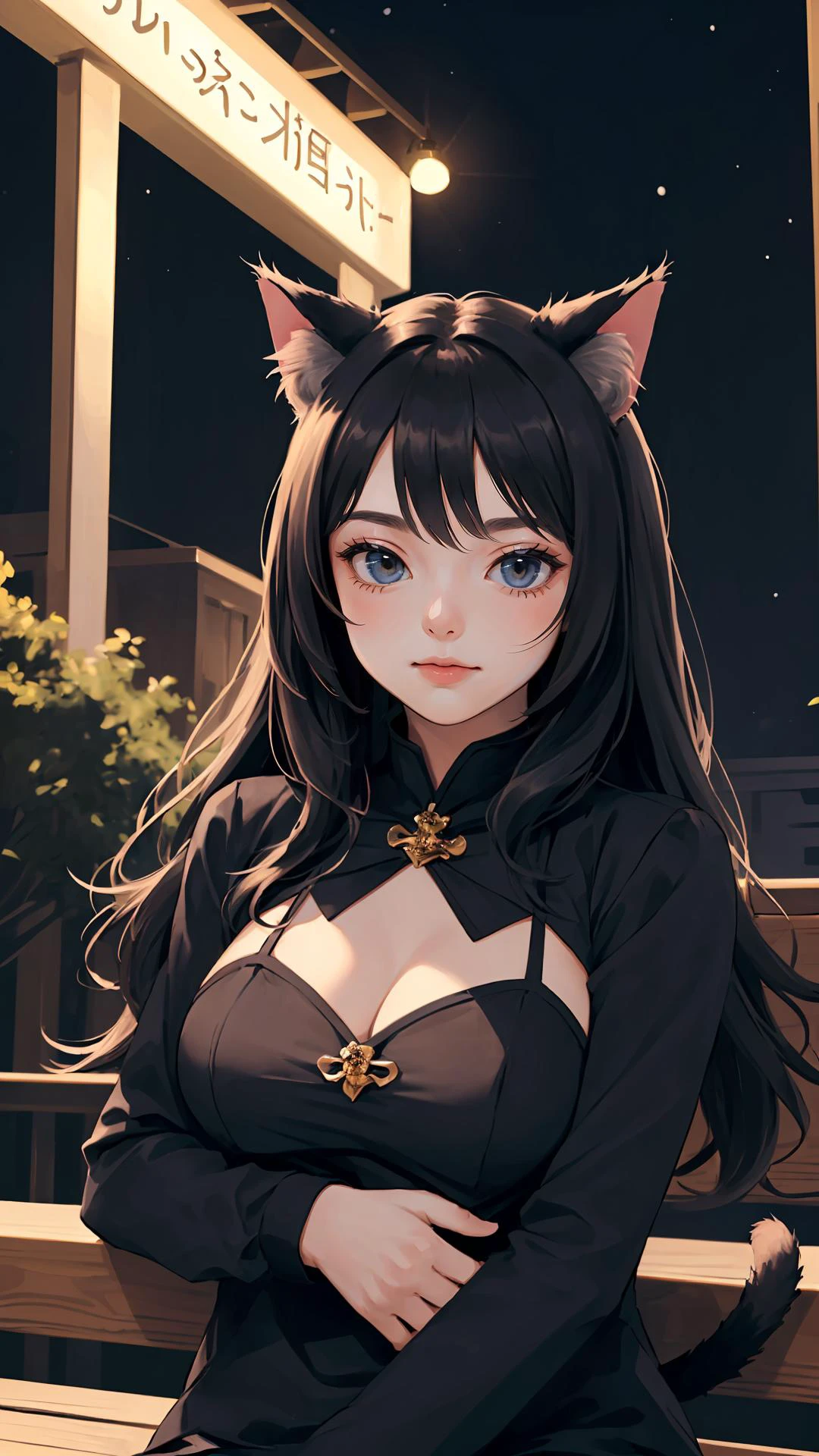 (masterpiece, best quality:1.4), 1girl, looking at viewer,
(wavy hair:0.8), long hair,
(on front), (cinematic:0.8), black theme, cat girl,
{upper body|cowboy shot},
{night|morning|dawn},
{indoors|outdoors},
{sitting|standing|ground},