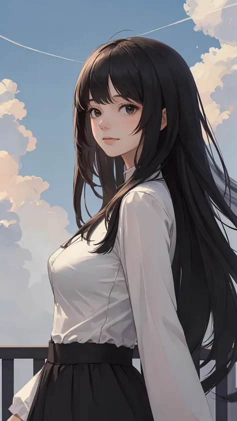 (masterpiece, best quality:1.4), looking at viewer, (sunny_day:1.1), 
black hair, cloudy sky, upper_body, fringe,
{sidetail|ponytail|straight hair|(wavy hair:0.8)},
{long hair|medium hair|short hair},
{large breasts|medium breasts},