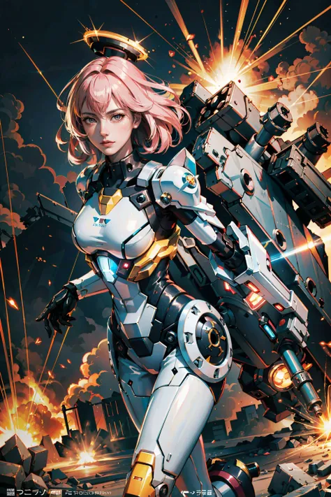 <(best quality, extremery best quality, masterpiece:1.5), (realistic, intricate details:1.2), (photorealistic:1.4), (extremely intricate:1.2), highres, ultra highres, ultra-detailed, absurdres, incredibly absurdres, extremely detailed, high quality, high resolution, hyperrealistic, ultra-realistic, hyper-detailed, top quality, best, fine detail, massive detail, Highly detailed, extreme detailed, highest detailed, high-res, absolutely resolution, reflection, (refraction:1.4)>, BREAK, 1girl, solo, looking at viewer, flat bangs, (young cute beautiful 18-year-old girl:1.1), 3d face, beautiful girl, Beautiful face, pretty, girlface, kpop idol,  supermodel, stunning innocent symmetry face, (hand of Guido Daniele), perfect body, medium breast, slim waist, slim legs, (high detailed skin:1.2), glowing eyes, goddess, natural skin texture, shiny skin, White skin, Beautiful detailed face, detailed face, real skin texture, cute delicate face, finely detailed face, golden ratio, golden ratio face, expressive eyes, perfect face, perfect skin, flawless face, clear face, shiny hair, pale skin, Proper body proportion, perfect anatomy, realistic skin texture, luscious lips, glossy lips, natural makeup, beautiful bright pupils, slender figure, intricate eyes, detailed pupils, detailed face and eyes, longeyelashes, blush, good hand, perfect hands, pretty face, beautiful female bodies, finely detailed skin, oily shiny skin, BREAK, (((((mecha musume, mechanical parts, super robot joints, robot joints, single mechanical arm, mechanical arms, headgear, mechanical halo, star halo, intricate mechanical bodysuit, mecha corset, bodysuit, full armor, (ember, battlefield, volumetric fog, grey mist, smoke, explosion, apocalyptic, destroyed city background, buildings on fire:1.3), (floating colorful sparkles:1.2), (energy beams:1.3), (highly detailed worn metal texture:1.3), (rust, dirt, dust, scratches, abrasions on the metal texture:1.2), science fiction, (Pink hair, pink theme, pink livery, pink eyes:1.3), very long hair, (A human who emits an aura from his body:1.4), (Pink energy light emanates from the body:1.4), (fullbody:1.3), (fly:1.3), (lightning discharge lightning effects:1.2), (electrocution:1.3), (Luminescent Particles:1.4), holding gun, battle, (Electric sparks, sparks, flying bullets,Dodge bullets,building hit by missile, Futuristic technology drone hit by laser weapon:1.3), adventurous look, starry sky, colorful refraction, Wormhole world, futuristic cityscape, cyberpunk, machine, extremely metal textured, neon lights, (night:1.4), wind, Rembrandt lighting, space warp, fog, Cinematic, pixel art, game art, key visual, surreal, PBR Texturing, Anisotropic Filtering, Maximum Clarity And Sharpness, Albedo And Specular Maps, Multi-Layered Textures, Surface Shading, Sub-Pixel Convolution, Sub-Pixel Convolution, Accurate Simulation Of Light-Material Interaction)))), BREAK, <blurry foreground, broad light, volumetric light effect, matte painting, perfectly defined features, volumetric lighting, Tone Mapping, Lumen Reflections, Global illumination, Ray Tracing, Screen Space Global Illumination, Accent Lighting, 32k, Natural Lighting, volumetric, cinematic masterpiece, Rule of thirds, high dynamic range, Multi-exposure HDR capture, cinematic render, game cg cinematic, atmospheric perspective, movie scene, epic dynamic frame, motion blur, ((cinematic look, Film look)), rim light, 4k textures, adobe lightroom, photolab, insane details, hyperdetailed, exposure blend, professional color grading, professional color correction, aerial perspective, particles and dust in beams of light, cinematic scene, dynamic lighting, sharp details, lomography, soft focus, light leaks, bold hues, atmospheric depth, (explosive light and shadow:1.2), aesthetics, intricate designs, ultra realistic digital art, (zentangle, mandala, tangle, entangle), (fractal art), elegant, vivid colours, floating particles, particles, dramatic, epic, (ink drawing, oil painting detailed), (dramatic lighting:1.2), (eye focus, face focus, character focus, close-up face:1.3), (dutch angle, cowboy shot:1.1), RAW, huge filesize, extremery detailed CG, Photo, 8k uhd, cinematic atmosphere, trending on artstation, award-winning glamour photograph, highly detailed photo, official art, beautiful and aesthetic, unity 8k wallpaper, beautiful, highly detailed CG illustration, best illustration, intricate, Amazing, emotional, analog, painting, digital painting, concept art, Oil Painting, illustration, Classical art, Renaissance, Romanticism, Neoclassicism, Color Palette, depth and contrast, Vibrant colors, saturated, rich saturation, color harmony, vivid palette, concept-art, design style, detail character, concept render, colorful, analog photography, dreamy atmosphere, specular highlights, atmospheric lighting, (dynamic angle, dynamic pose :1.3), (shiny, clothes reflecting light, lens flare, bloom effect, light particle, lens glare:1.3), realistic lighting, cinematic light, (cinematic lighting), light in the face, soft lighting, saturated colors, detailed background, sharp focus, 8k high definition, perspective, Master Composition, roughness, post-processing, soft shadows, realistic shadows, ambient occlusion, ray-tracing, subsurface scattering, photon mapping, physically-based rendering, octane rendering, unreal engine 5, ue5 rendering, Adobe After FX, dslr, RTX, Best character details, radiosity, sharp, antialiased, RAW photo, HDR, 8k, 4k, (((Photographed by Roger Deakins, using a RED Monstro 8K VV camera and a series of high-end lenses))), ((Hasselblad photography)), (film grain:1.4), Kodak portra 400, ((Fujifilm X-T5)), professional photograph, depth of field, caustics, Broad lighting, diffuse lighting, rim lighting, two tone lighting, textile details, visible pores, high resolution scan, professionally color graded, photographic reality, automatic white balance, best lighting, detailed shadow, high contrast, strong light and shadow>, (PureErosFace_V1:0.5), (ulzzang-6500:0.5), <lora:epiNoiseoffset_v3:0.1>, (kbxll:0.6), <lora:A-RandomSuper[mecha musume,mechanical parts,super robot joints,headgear,full armor]:0.8>, <lora:Velvia1:0.1>,