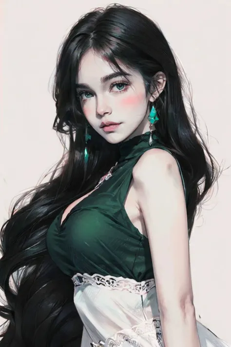 <lora:sketch_style:1>,portrait,sketch,((blush)),1girl,((cowboy shot)), ((closed mouth)), long hair, (white/yellow/green/blue/black dress), large breasts, looking at viewer,standing,upper body, ((simple background)),white background,