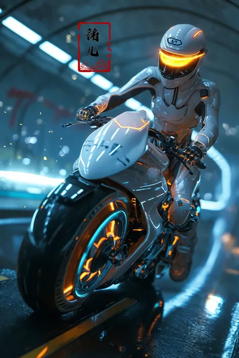 ((masterpiece)),(highres), original, (extremely detailed 8K wallpaper), (beautiful and clear background:1.4), (depth of field:0.5),award winning,(Surrealism:1.5), lens flare,shade, backlighting, depth of field, natural lighting, hard focus, film grain, photographed with a Sony a9 II Mirrorless Camera, by Laurence Demais, blurry background,
on motorcycle,xuer future motorcycle, white latex bodysuit,
<lora:~Q?-dibXf xuer future motorcycle:0.8>