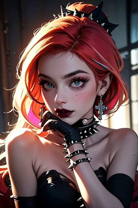 beautiful, masterpiece, best quality, ((adult)), extremely detailed face, perfect lighting, 1girl, 
solo, realistic
 FrankieFoster, black dress, bare shoulders, jewelry, ponytail, bracelet, strapless, hoop earrings, black choker, high heels, fashi-girl
realistic, GothicC, gloves, pants, dress, elbow gloves, veil, jewelry, thighhighs, hat, high heels, gothic, necklace, fishnets, skirt, spikes, spiked collar, cross, torn clothes, earrings, collar, shoulder cutout, cross necklace, fingerless gloves, pantyhose, belt, choker, black nails, tattoo, fishnet pantyhose, black lips, makeup, arm tattoo, piercing, miniskirt, detached sleeves, crop top, corset, shorts, garter straps, eyeshadow, nail polish, multicolored hair, see-through