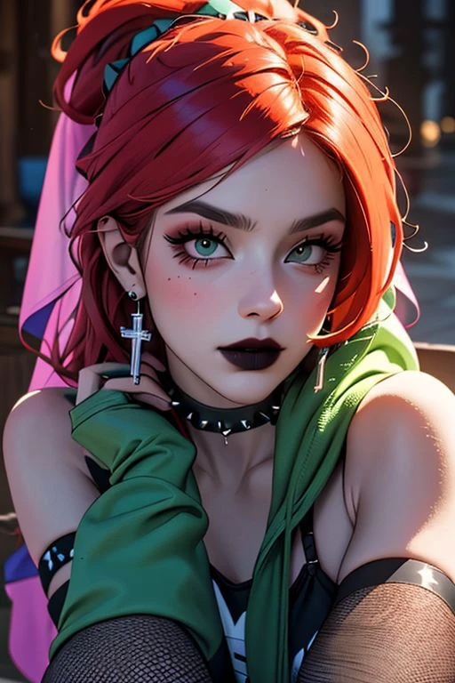 beautiful, masterpiece, best quality, ((adult)), extremely detailed face, perfect lighting, 1girl,
solo, realistic
FrankieFoster, green hoodie, purple skirt, ponytail, choker, midriff, fashi-girl
realistic, GothicC, gloves, pants, dress, elbow gloves, veil, jewelry, thighhighs, hat, high heels, gothic, necklace, fishnets, skirt, spikes, spiked collar, cross, torn clothes, earrings, collar, shoulder cutout, cross necklace, fingerless gloves, pantyhose, belt, choker, black nails, tattoo, fishnet pantyhose, black lips, makeup, arm tattoo, piercing, miniskirt, detached sleeves, crop top, corset, shorts, garter straps, eyeshadow, nail polish, multicolored hair, see-through