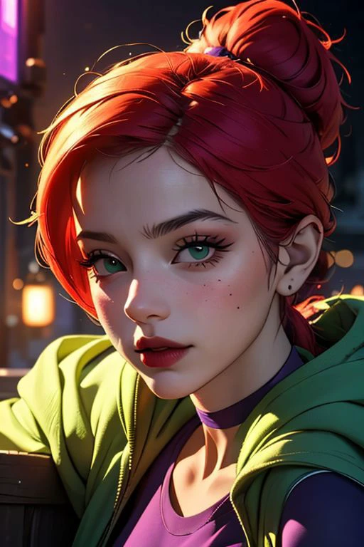 beautiful, masterpiece, best quality, ((adult)), extremely detailed face, perfect lighting, 1girl,
solo, realistic
FrankieFoster, green hoodie, purple skirt, ponytail, choker, midriff, fashi-girl
realistic, GothicC
