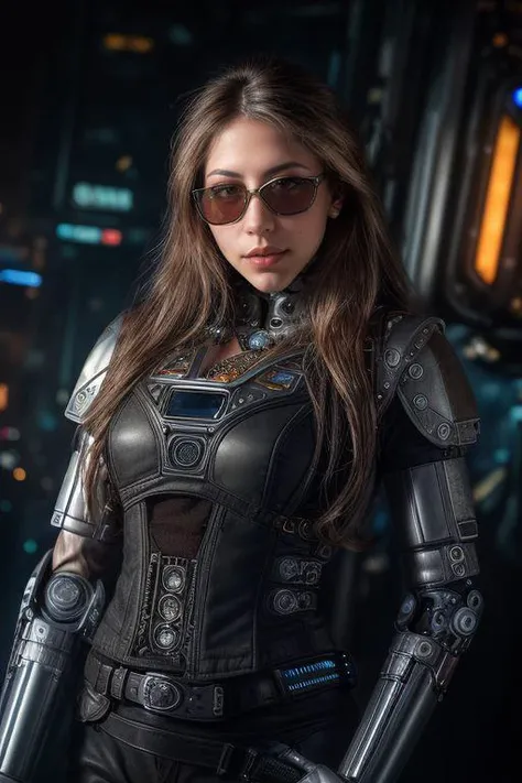 DEN_madeleine_steamgirl,
(woman with a (robot arm:1.2) and (mechanical limbs:1.2) wearing sunglasses, human body, (android:1.2), (robot arm:1.2), machinery, (cyberpunk:1.2), punk:1.2),
bokeh, f1.4, 40mm, photorealistic, raw, 8k, textured skin, skin pores, intricate details <lora:epi_noiseoffset2:1>, epiCRealism <lora:ClothingAdjuster3:-1>