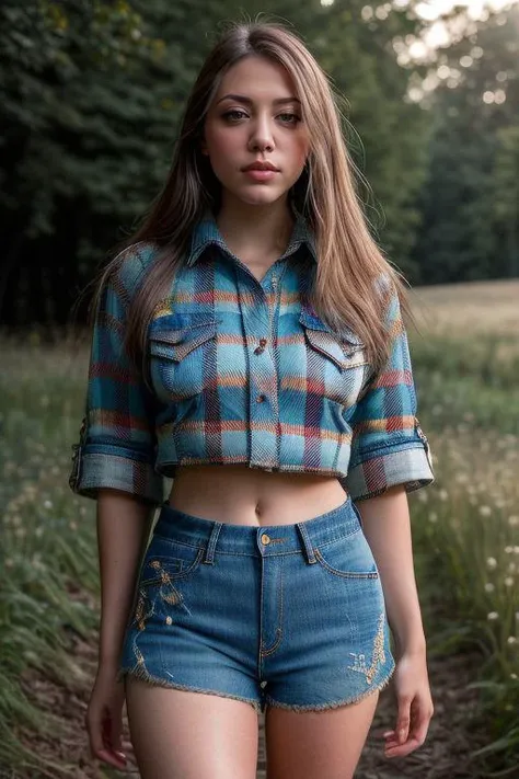 DEN_madeleine_steamgirl,
(walking through a tallgrass meadow wearing (Jean shorts:1.3) and (plaid shirt:1.3), meadow, wild, overgrown, walking,:1.2),
bokeh, f1.4, 40mm, photorealistic, raw, 8k, textured skin, skin pores, intricate details  <lora:epi_noiseoffset2:1>, epiCRealism