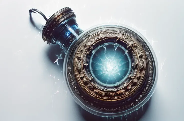 (product-studio-shot:1.3) centered on-simple-white-background diffused-lighting <lora:ThunderMagic-22:0.65> thundermagic charged-aura liquefied-thunder-storm-inside-a-glass-bottle (Hyperrealistic-:1.3) Extremely-high-resolution-details photographic realism-pushed-to-extreme fine-texture incredibly-lifelike (made-of-glass:1.3) (shot-from-above full-shot:1.3) (analogue-photography:1.3) (ornate-details:1.3)