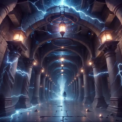 <lora:ThunderMagic-22:0.8>, thundermagic , excessive energy , charged aura,
(dungeon interior :1.1) , labyrinth, bridge , pillars, dark indoors, pedestal